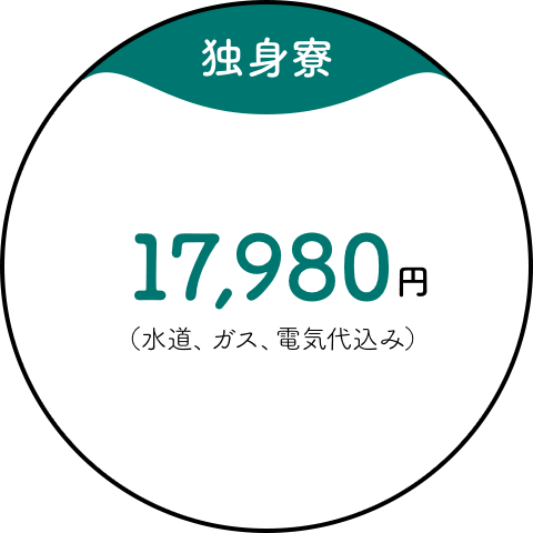 【独身寮】17,980円(水道、ガス、電気代込み)